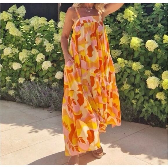 Anthropologie Abel The Label Sunset Maxi Floral Tiered Tropical Beach - Picture 1 of 6